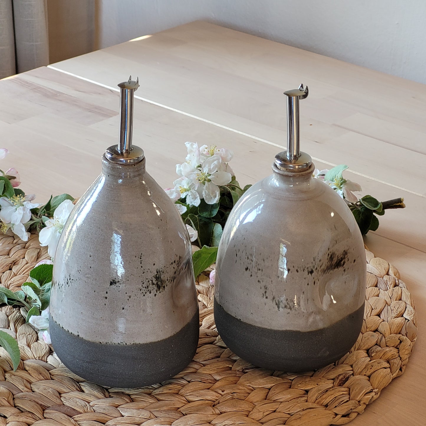Handmade Stoneware Pottery Oil Bottle | Kitchen Decor