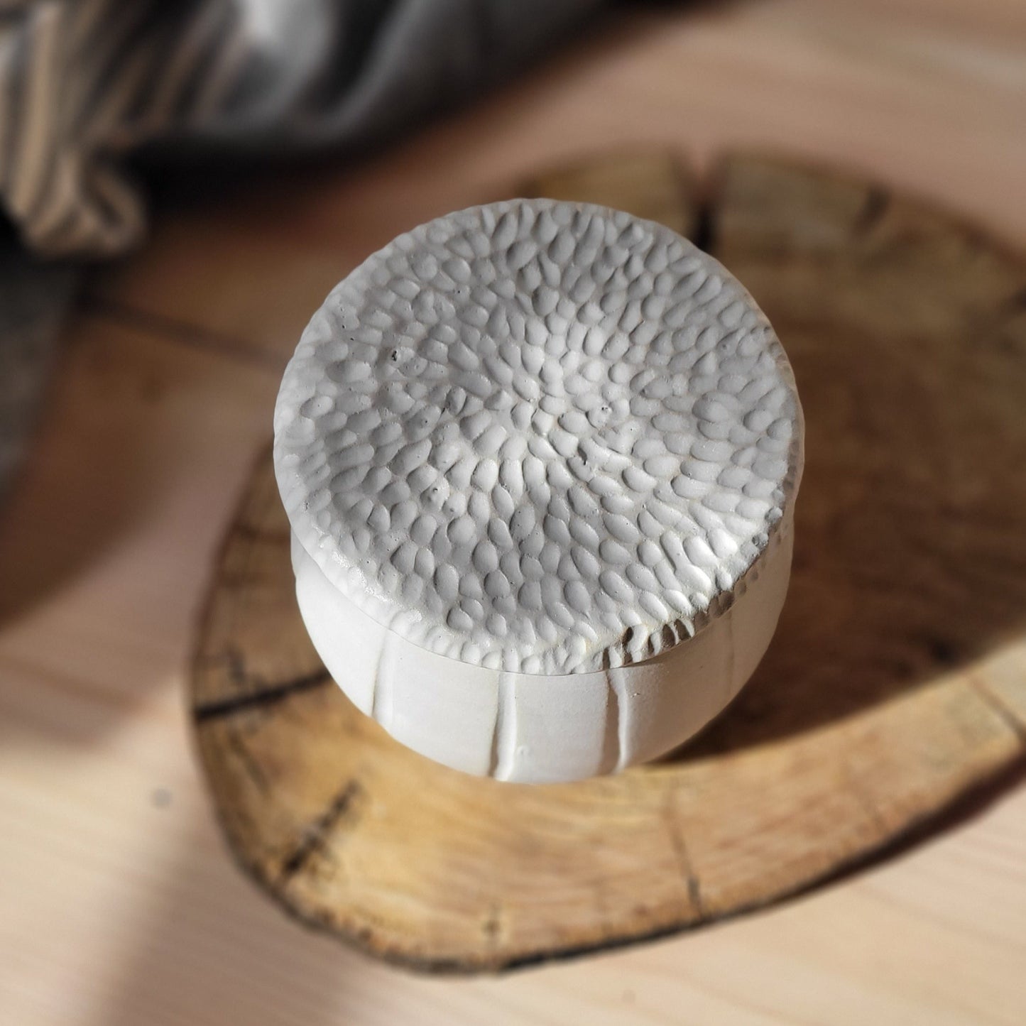 French farmhouse charm! Matte white butter dish with a textured lid. Keeps butter soft, naturally.