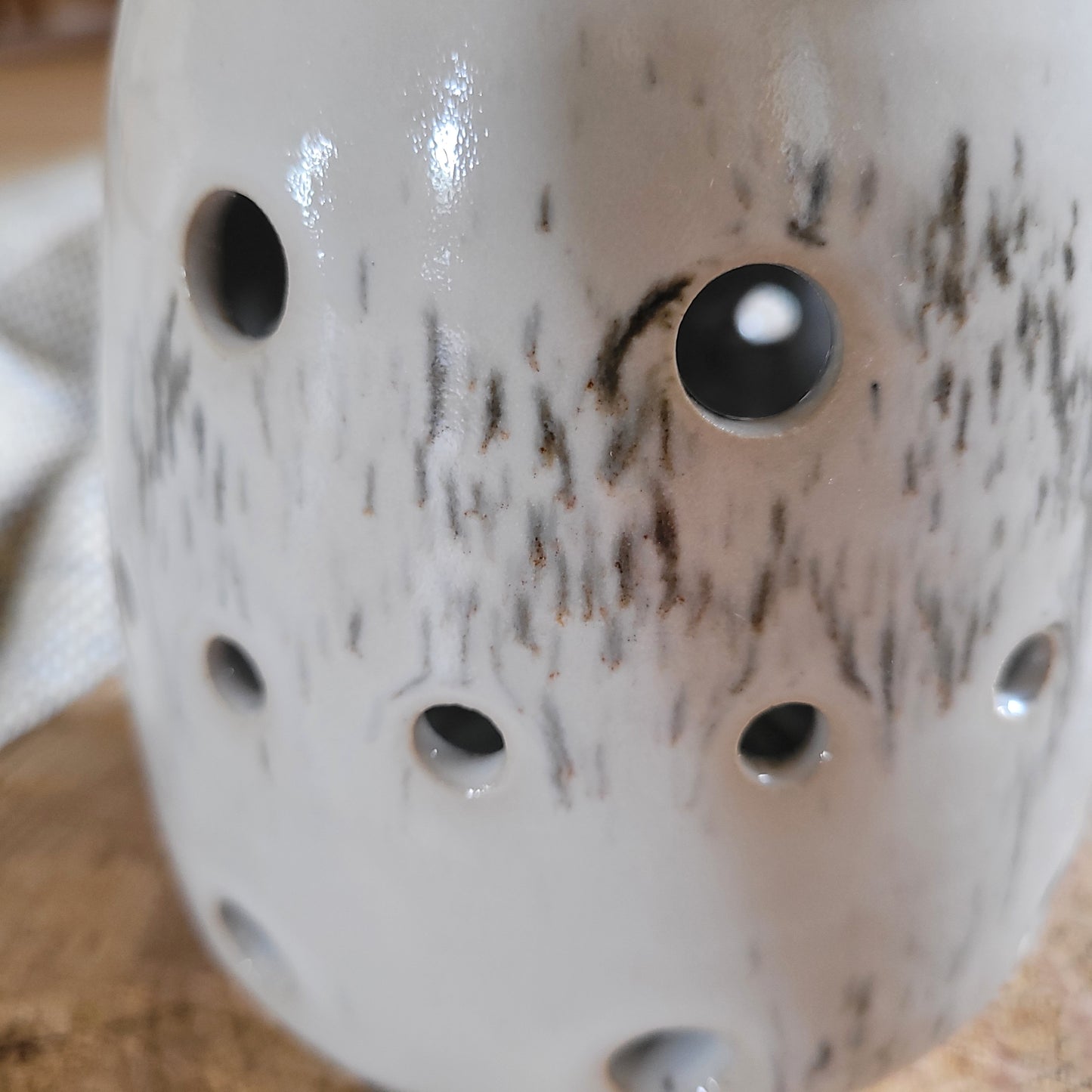 Handmade Garlic pot, White stonaware with white speckled glaze.