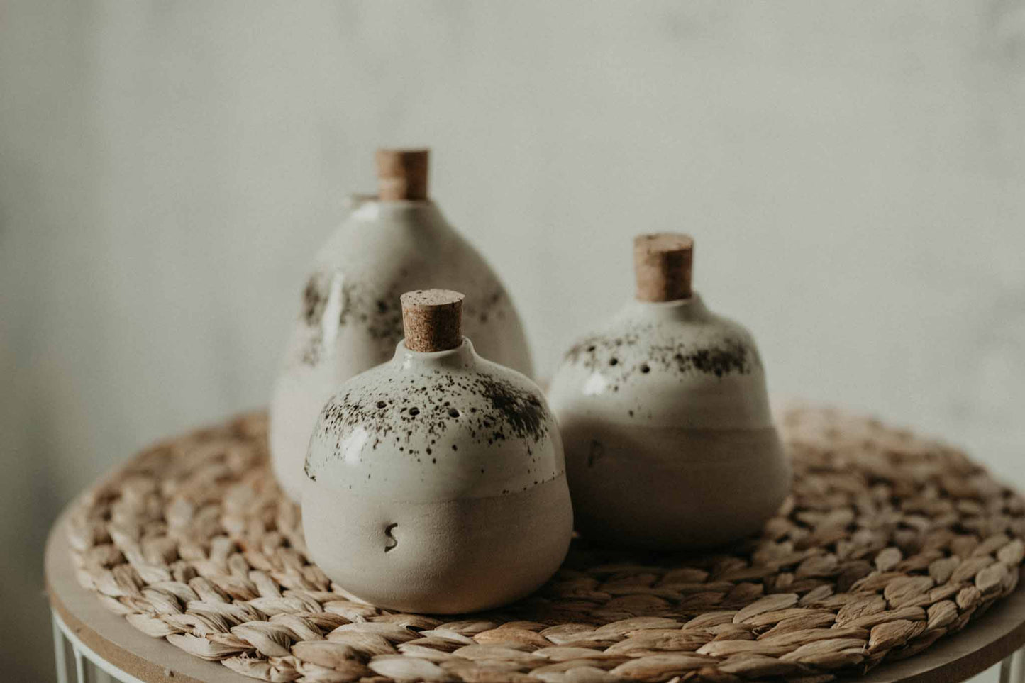 Unique Handmade Stoneware Pottery: Cream Toned Oil Bottle