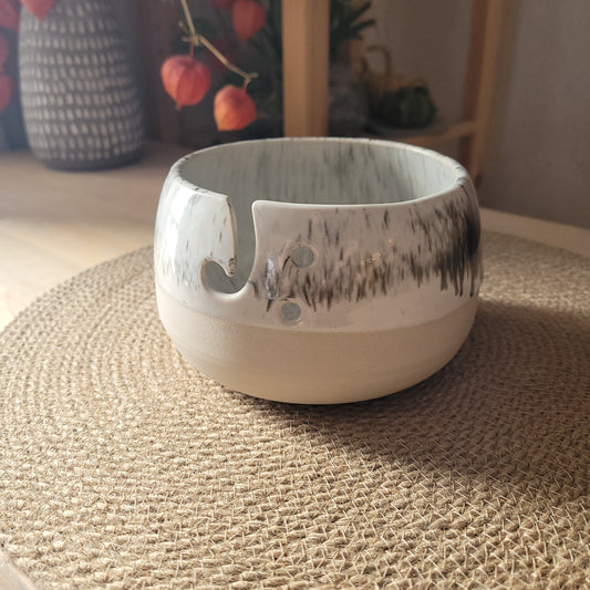 Yarn bowl with glaze imperfections