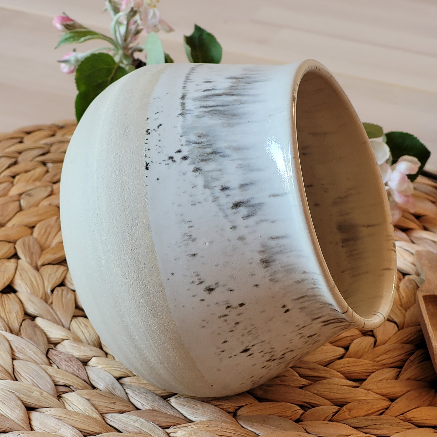 Ceramic salt pig- White with black speckles