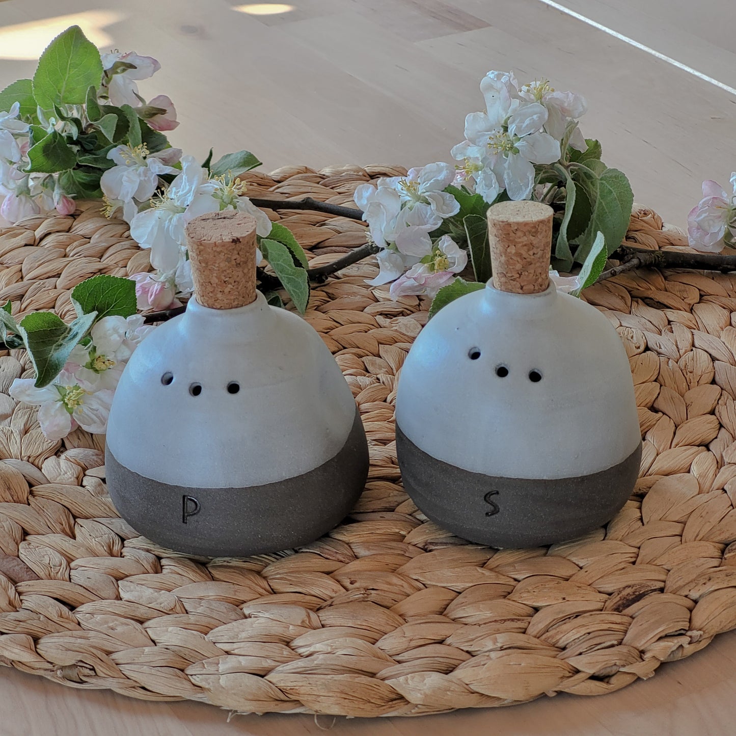  A unique handmade housewarming gift. This gray pottery salt and pepper shaker set is handcrafted, glazed and fired with lead-free glaze.