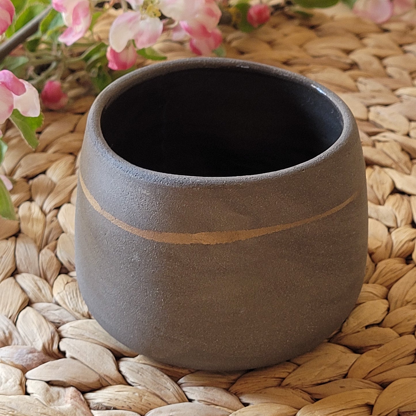 Gray mug with gold detail.  Made in ceramic studio Jogita Art Studio.