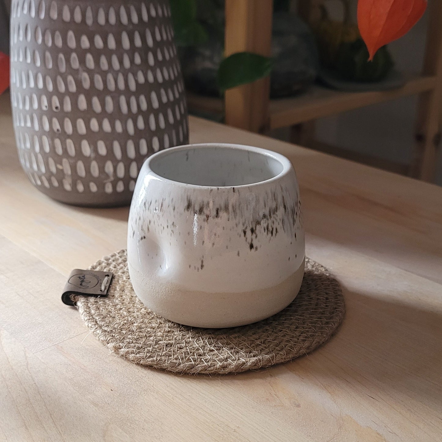 Handcrafted Double Espresso Cup and Jute Coaster: A Touch of Artisanal Charm for Your Coffee Rituals