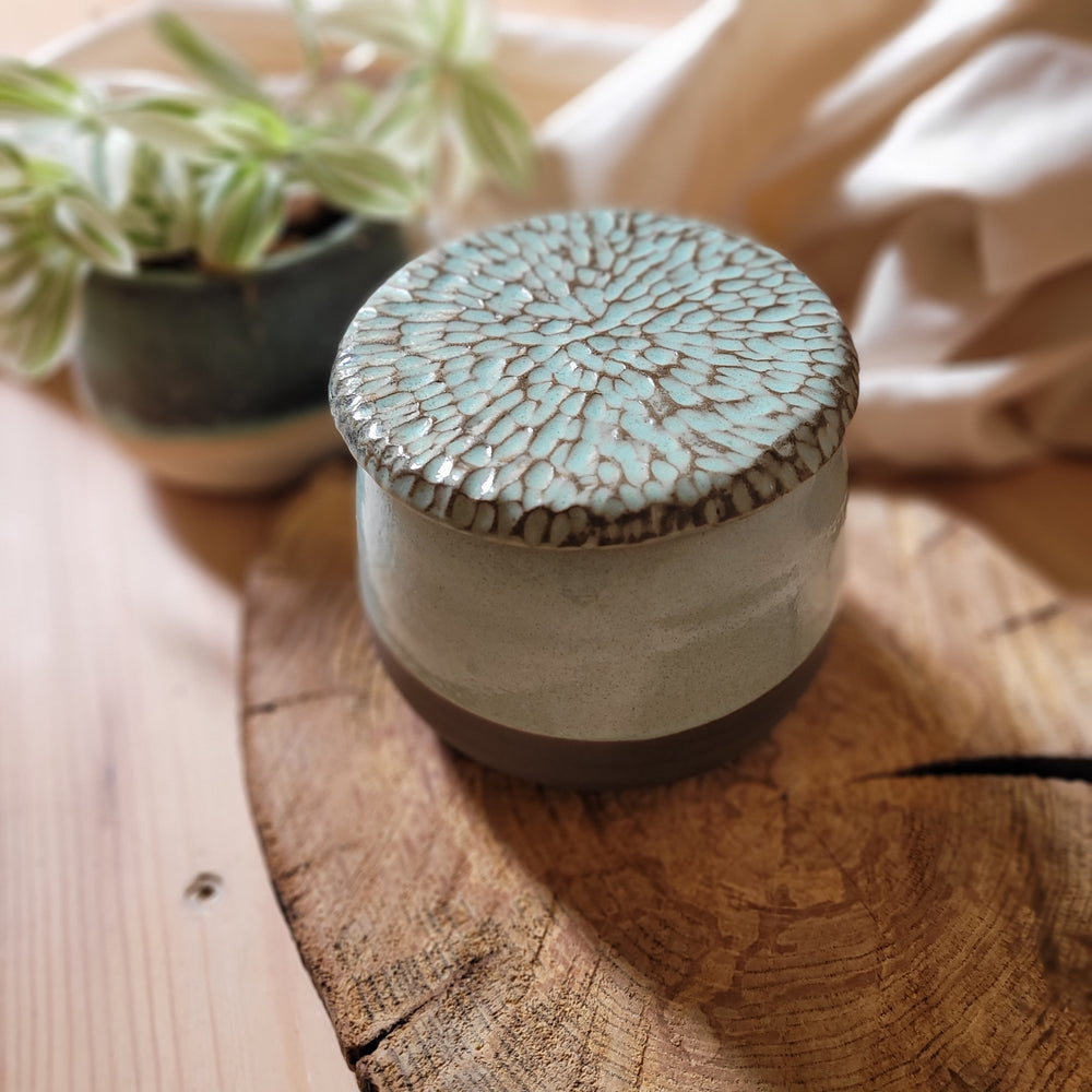 Butter Dish | Green Stoneware | Textured Lid