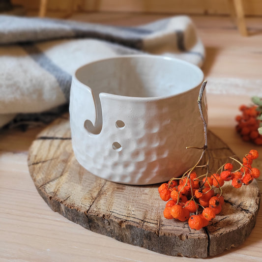 Ceramic Yarn Bowl for Crocheters- white with textured surfice