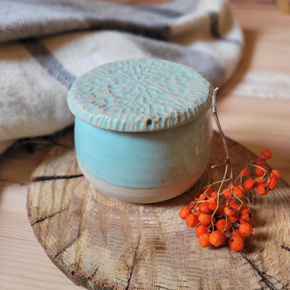 Butter Dish | White Stoneware | Green Textured Lid