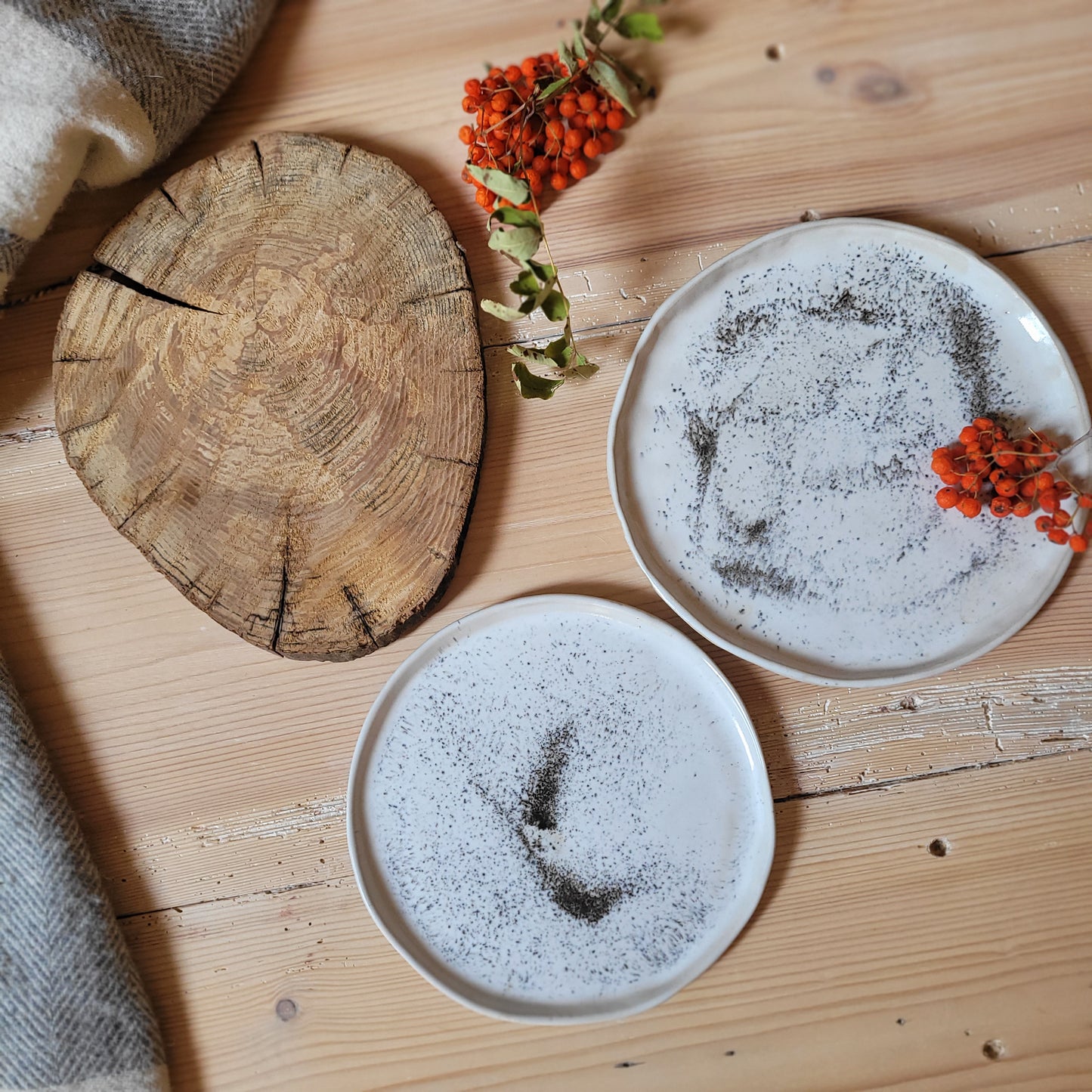 Speckled white dinner plate