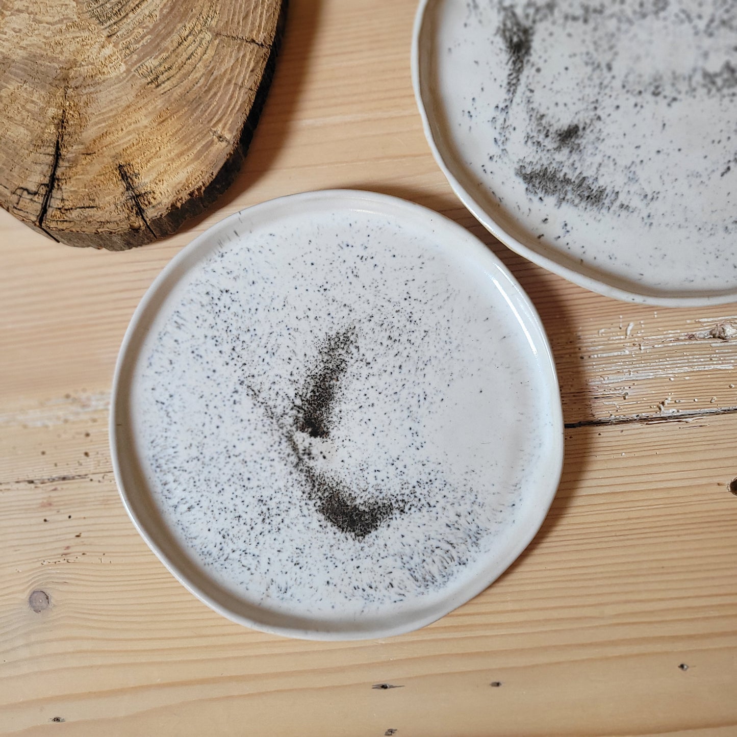 Speckled white dinner plate