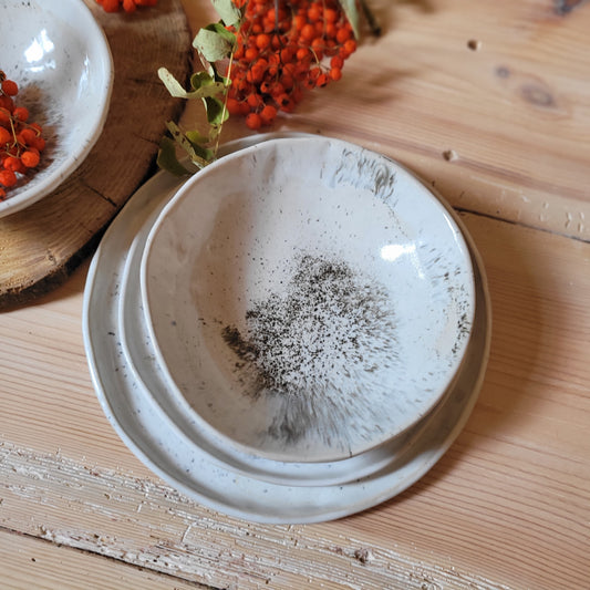 Ceramic serving bowl-Handbuild with white speckled glaze