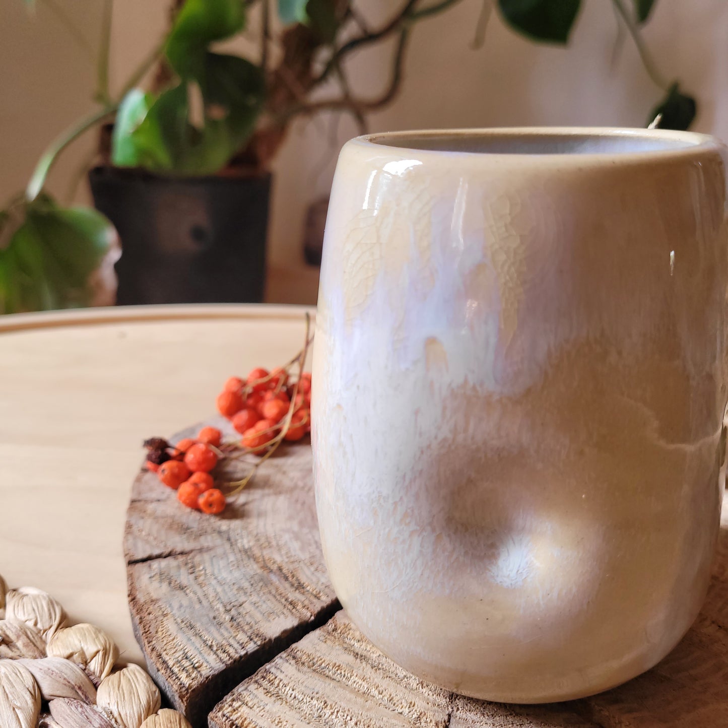 Ceramic Tumbler- Cream pearl glaze | 400 ml