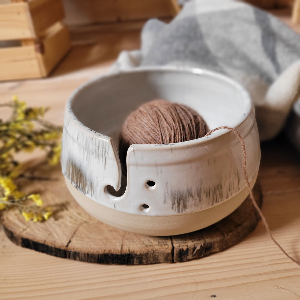 Yarn Bowl | White Speckled Stoneware | Large Size