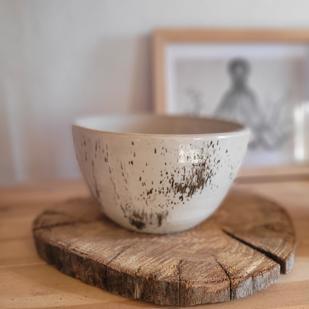 Salad Bowl | White Speckled Stoneware | Handmade 17cm
