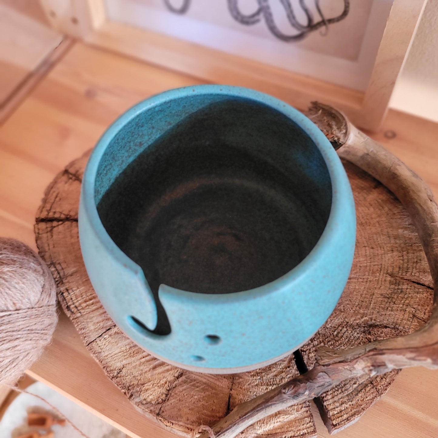 CERAMIC YARN BOWL “Gray with blue glaze”