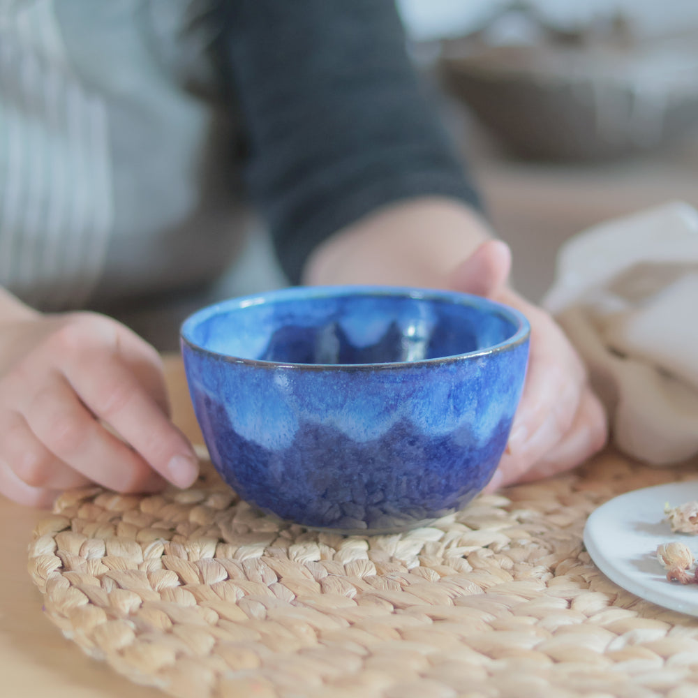 Matcha Bowl | Blue Ombre Stoneware | Handmade Chawan 14cm
