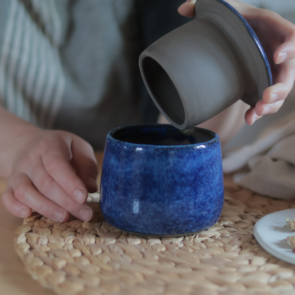 Butter Dish | Dark Blue Glossy Stoneware | Handmade