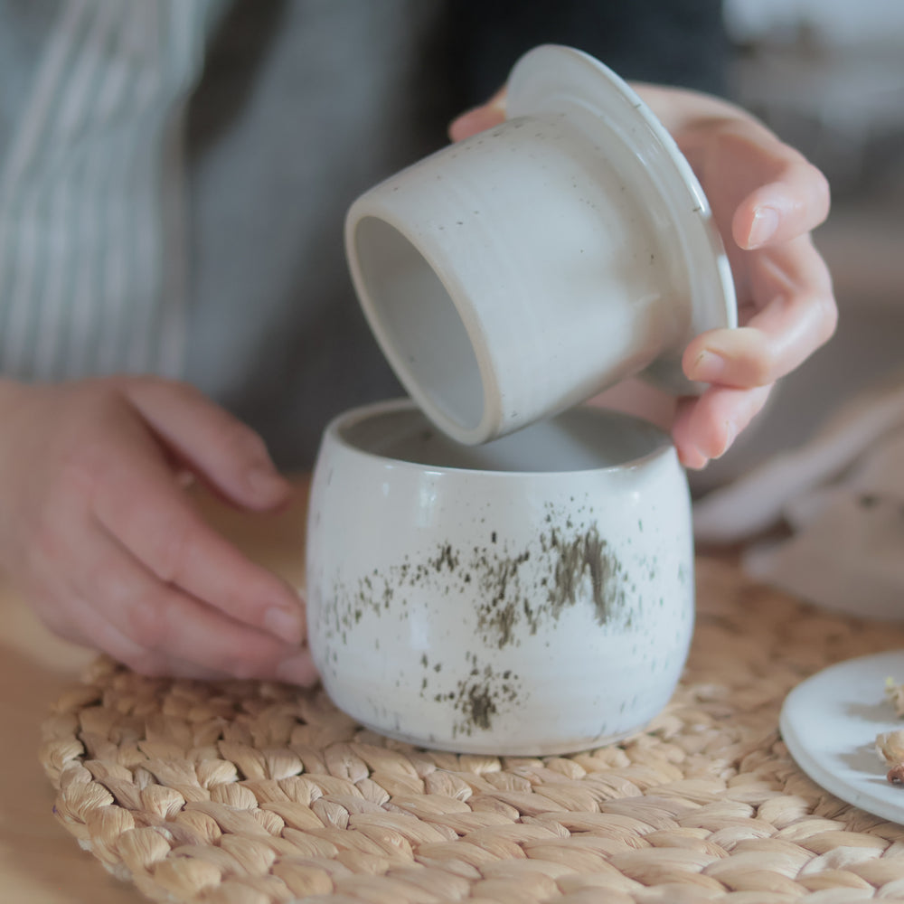 Butter Dish | White Speckled Stoneware | Handmade