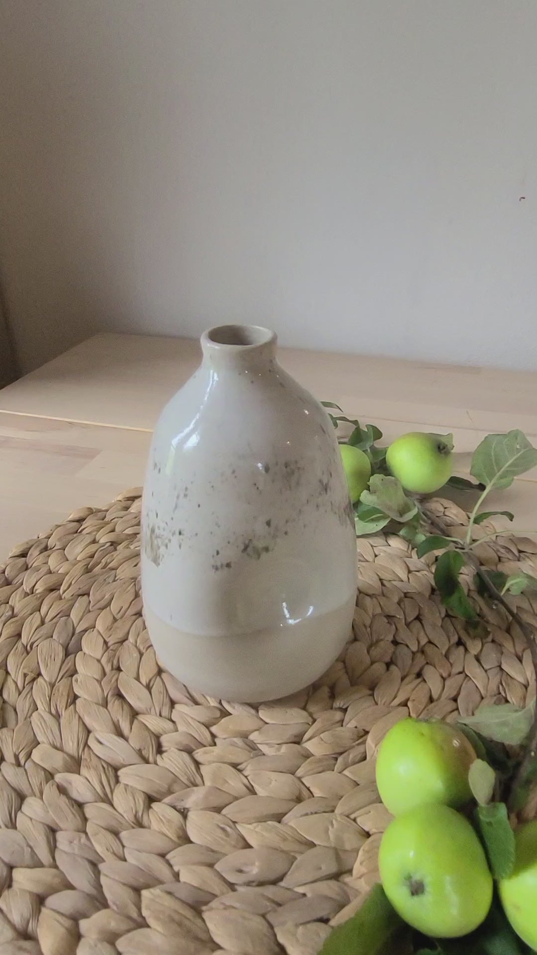 "Artisan-made Vase - Cream White Pottery with Striking Milk White and Black Speckles"