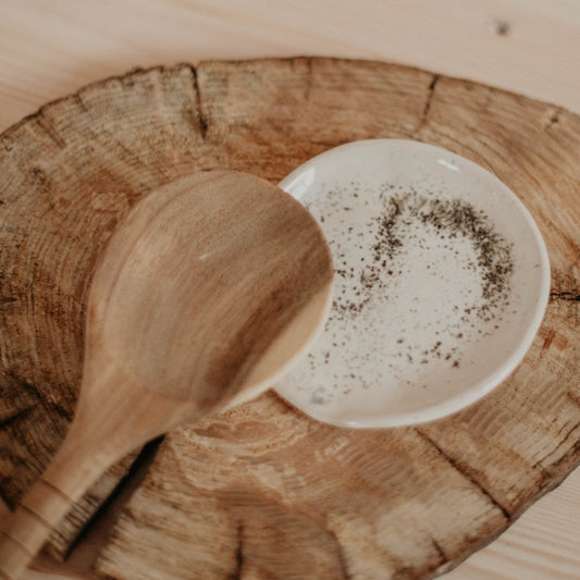 Beautiful white speckled handmade spoon rest.