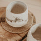 Double espresso coffee cup set with rustic jute coaster
