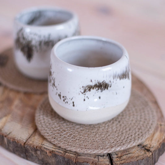 Gift for Coffee Enthusiasts: Modern white espresso mug, speckled glaze (250ml).