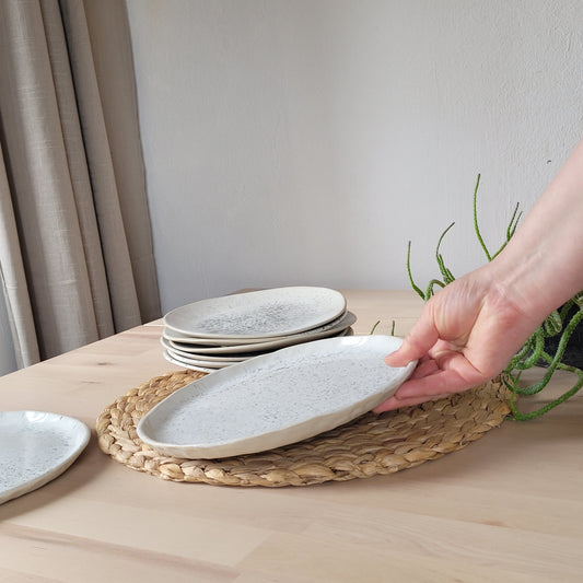 Large Dinner plate"White SPECKLED" 24 cm