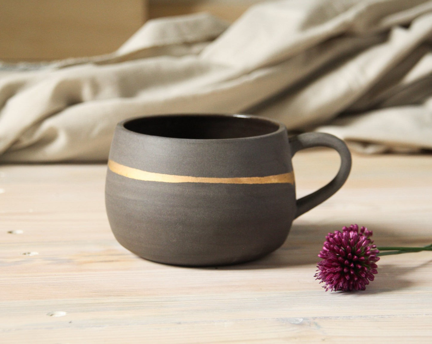 Gray Large coffee mug pottery handmade. 