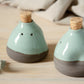 Ceramic salt and pepper schakers  set - grey with turquoise