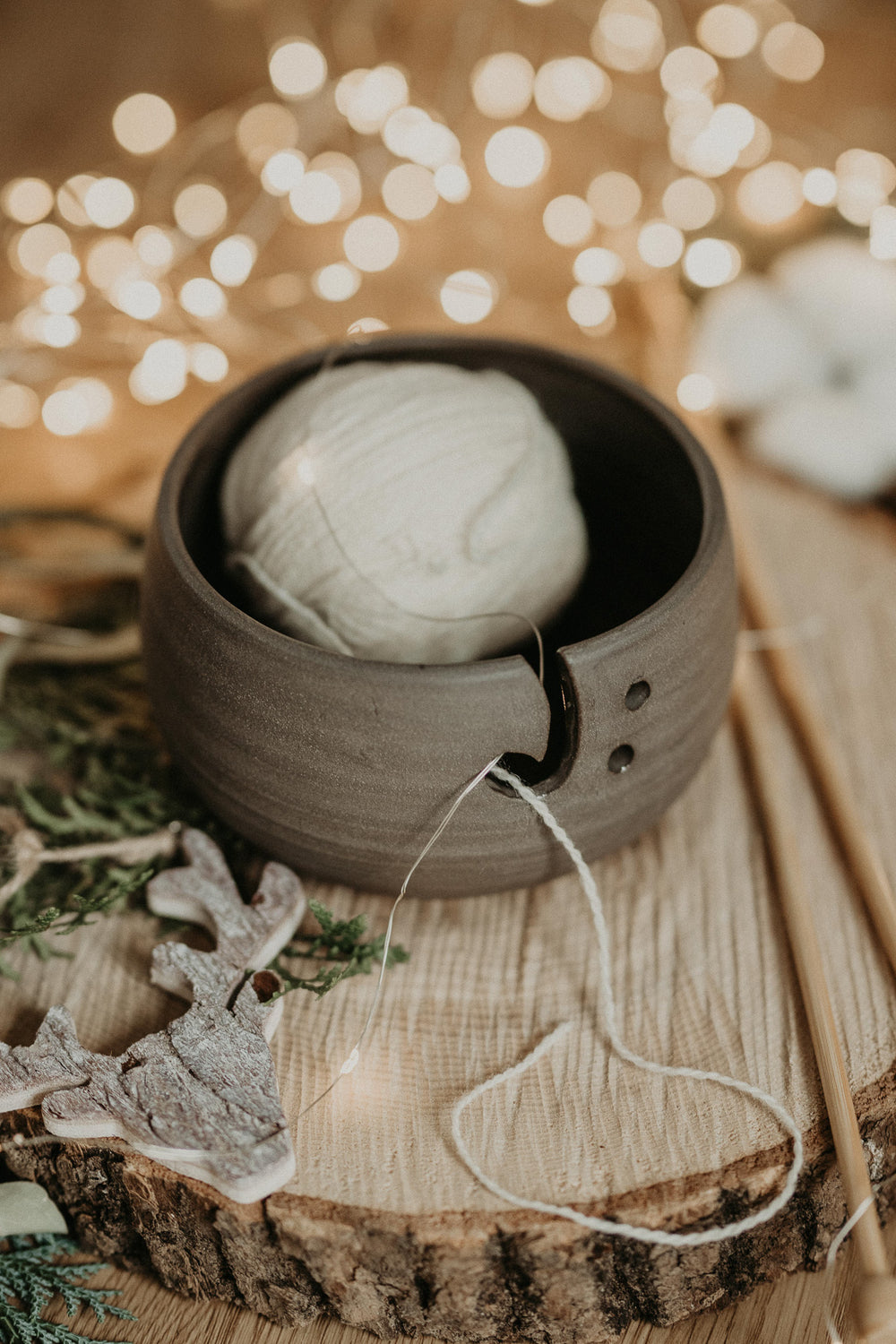 Yarn Bowl | Simple Grey Stoneware | Handmade